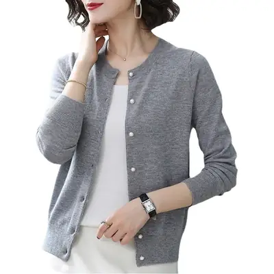Women's Blue Knitted Cardigan Spring Autumn Casual Wear