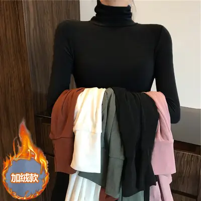 Women Fleece T-Shirt High Collar Orange Handbag