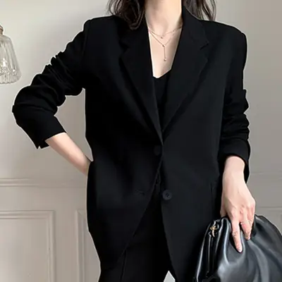 2026 Black Blazer Women Loose Fit Niche Fashion