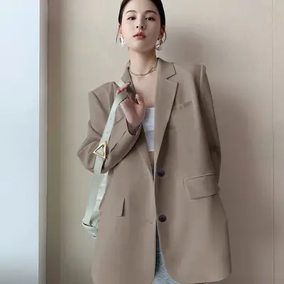 Khaki Blazer Women Spring Autumn 2026 Loose Fit Professional