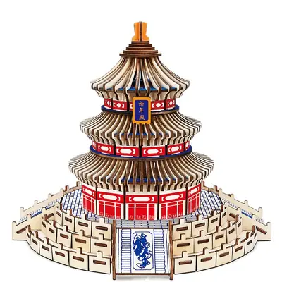 Wooden 3D Tiananmen Mosque Puzzle Laser Board 11x11cm