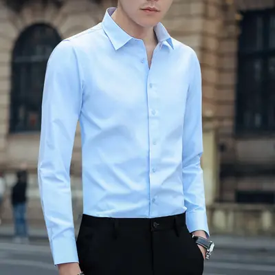 Men's Long Sleeve Maroon Button-Up Business Shirt