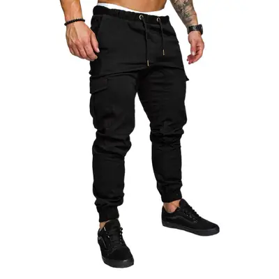 Men Black Multi-Pocket Sports Leggings Pants