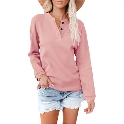 2024 Women's V Neck Long Sleeve Grey T-Shirt