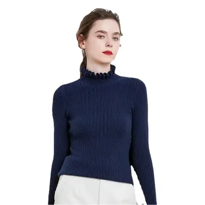 Women's Knit Sweater with Floral Collar Beige