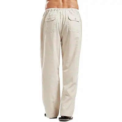 Cross-border AliExpress Amazon 2021 European and American Men's Linen Casual Pants Spring and Autumn Men's Cotton and Linen Casual Pants