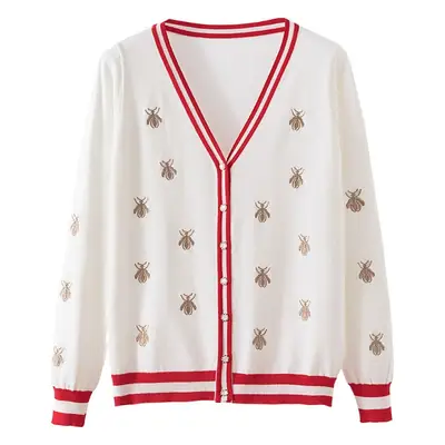 Women Bee Embroidered Ice Silk Commuter Top Coat