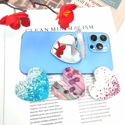 Heart-Shaped Mobile Phone Sticker Mirror Holder