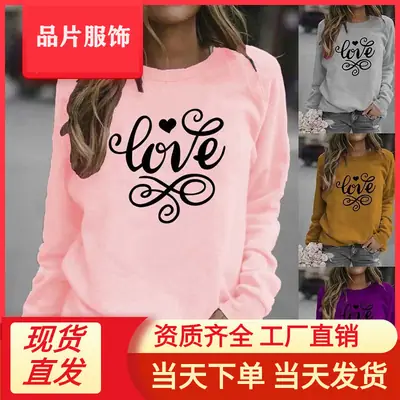 Women Red "Love" Swirl Sweatshirt Round Neck