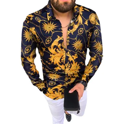 Men's Navy Embroidered Long Sleeve Shirt 2025