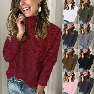 2021 Women's Maroon Knitted Turtleneck Sweater