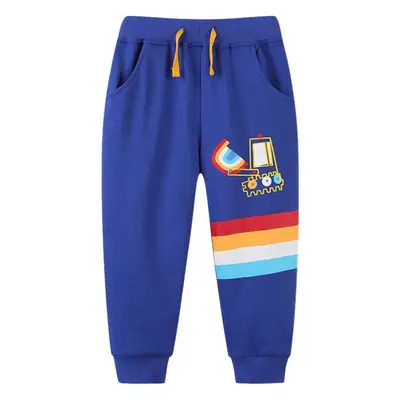Blue Cartoon Print Boys Sweatpants for Middle Small Kids