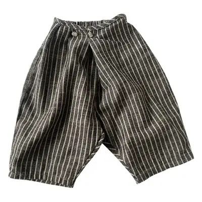 Japanese Style Striped Cotton Linen Shorts for Boys Girls