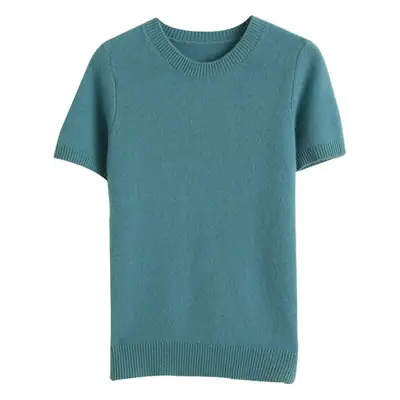 Women's Pink Knit T-Shirt Round Neck Loose Fit