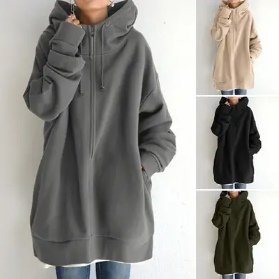 Black Zipper Hoodie Longwear Fleece Sweater