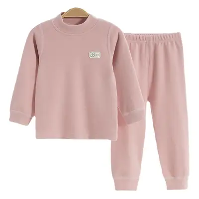 Children's Long Sleeve Velvet Pajamas Set Beige