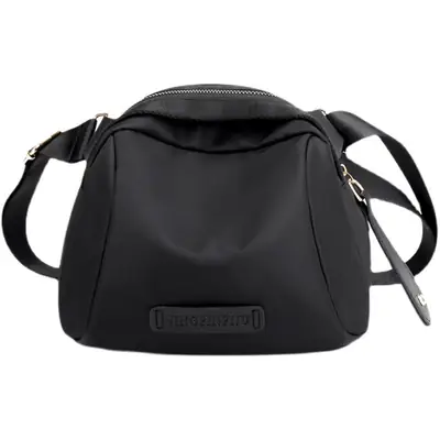 Women's Black Canvas Shoulder Bag with Gold Plated Buckle
