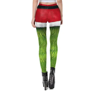 Christmas Green Fur Leggings Monster Print Women's Leggings