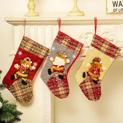 Christmas Bear Snowman Socks Red Plaid Design