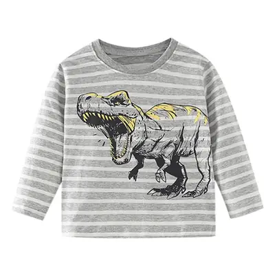 Kids Cotton Long Sleeve T-Shirt Gray Dinosaur Print