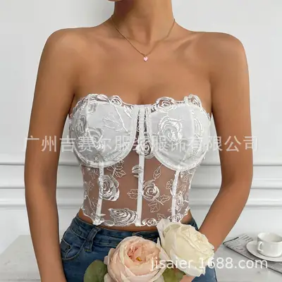 2023 Lace Mesh Rose Strapless Vest Spot 9434
