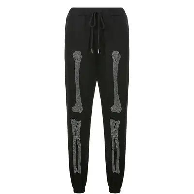 Women's Black Leg Bone Printed Sweatpants Set
