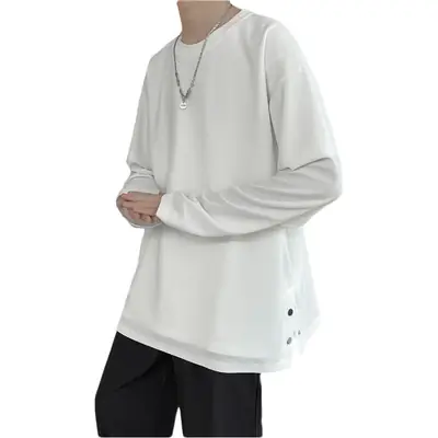 Men Korean Style Long Sleeve T-Shirt Grey Large