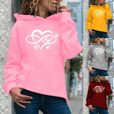 Women's Yellow Hoodie with Heart & Paw Print