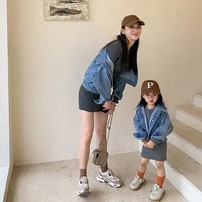 Korean Children Denim Jacket & Stretch Skirt Set