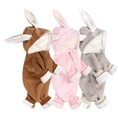 Newborn Baby Rabbit Ear Winter Jumpsuit Fleece Lined Brown Pink Grey