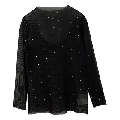 Girls Long Sleeve Mesh Top with Lace Trim