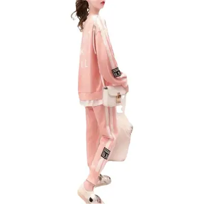 Plus Size Women Black White Track Suit Sweatshirt Set