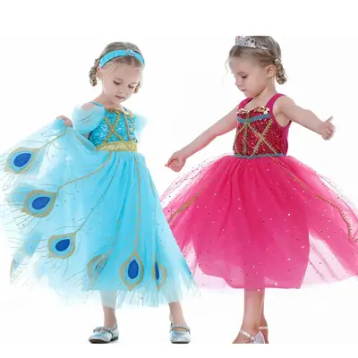 2023 Foreign Trade Aladdin Girls Princess Dress Princess Jasmine Mesh Dress Halloween Play Costumes