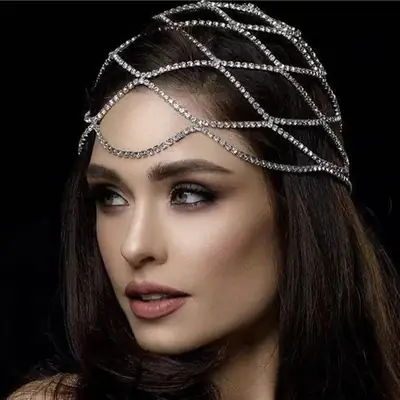 Full Diamond Mesh Hair Chain for Party Wear