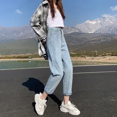 Women High Waist Jeans Straight Cropped 2021 Summer Autumn