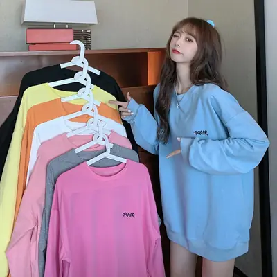 Women Yellow Korean Style Pullover Sweatshirt Loose Long Sleeve