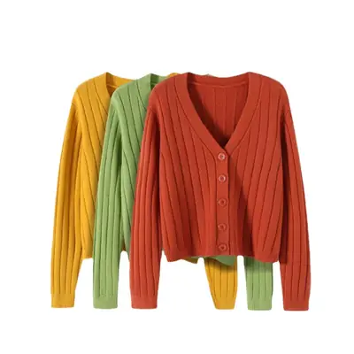 Women V-Neck Knit Cardigan Grey 2025
