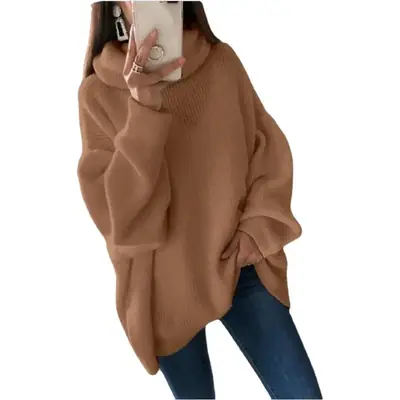 2023 Green Knitted High Neck Sweater for Women Large
