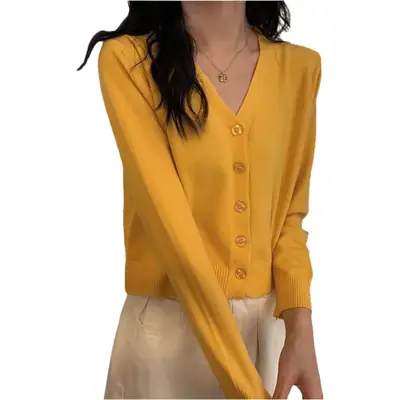 Red Korean Style V-Neck Long Sleeve Cardigan Coat
