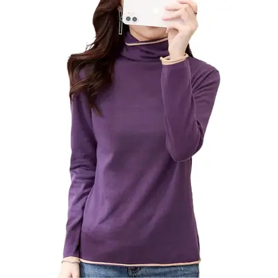 Women Red Combed Collar Sweater Long Sleeve Winter