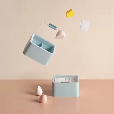 Transparent Cosmetic Storage Box with Lid Double Layer