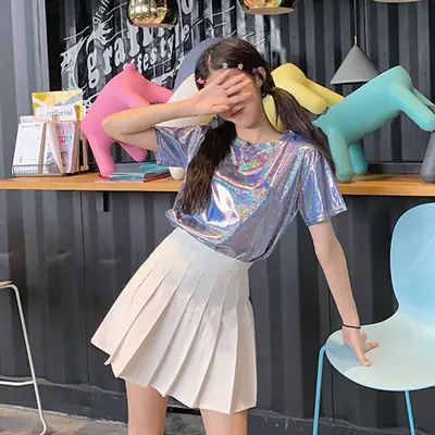 Women Sequins Jazz Hip Hop Costume Suit Purple White