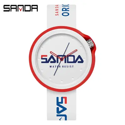 Sanda Red Silicone Sports Watch with Quartz Movement