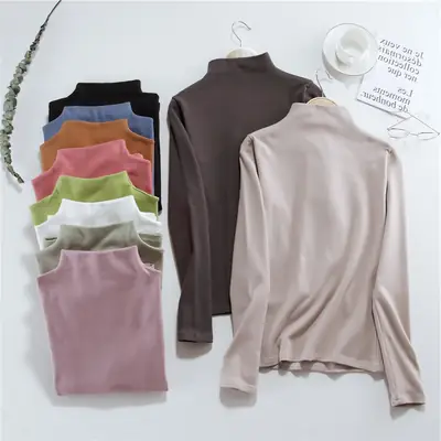 Women Long Sleeve Half Turtleneck Velvet Top