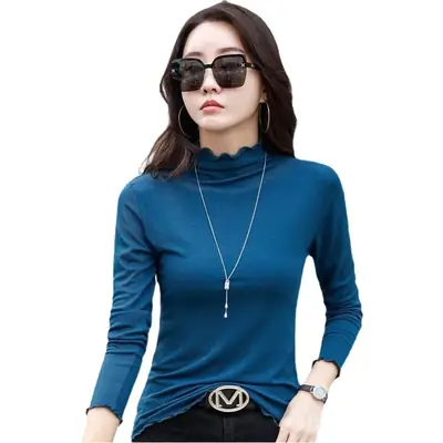 Women's Brown Half-High Collar T-Shirt Modal