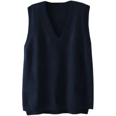 Black Knitted V-Neck Vest for Women 2025 Spring Fall