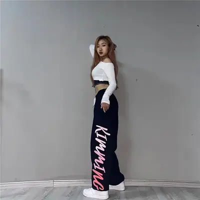 Women Printed Sweatpants White High Waist Slim Leg 2025