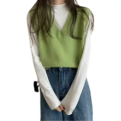 Women Knitted V-Neck Vest 2025 Spring Fall Wear