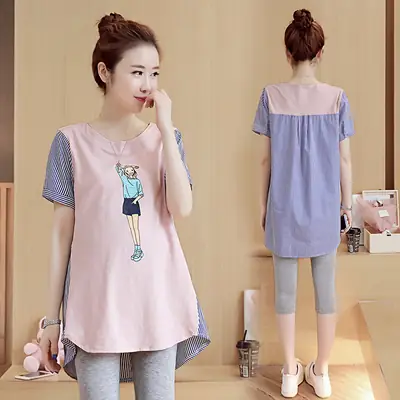 2023 Spring Pregnant Women Striped Top Short Sleeve