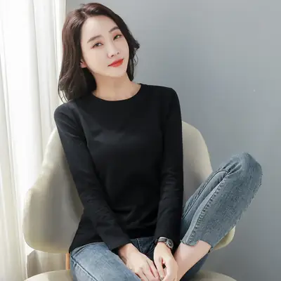 Women Red Hair Crew Neck Long Sleeve T-Shirt 95 Cotton